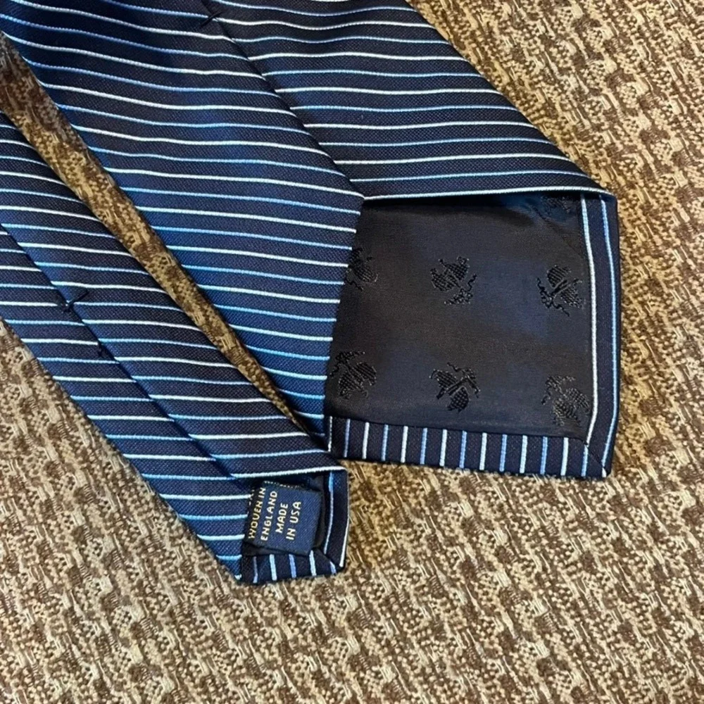 Brooks Brothers Tie Mens Navy Blue Repp Preppy Silk Striped Stain Resistant